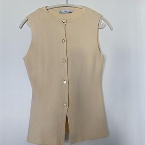 Mango Sleeveless Cream Button-Down Top